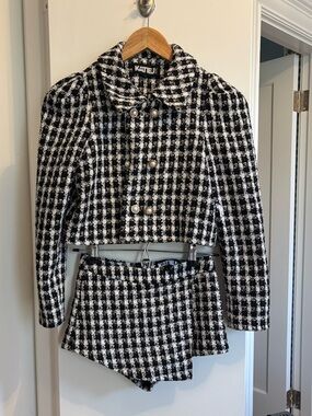 Katie J NYC Tween Size 12 Black & White Tweed Cropped Blazer
